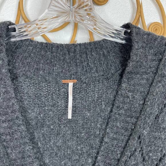 Free People Dark Gray Pointelle Knit Cardigan Eyelet Peplum hem S - Picture 3 of 5